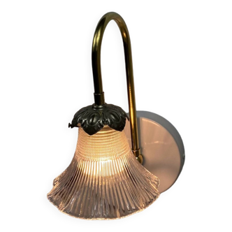 Old brass swan neck wall light and vintage transparent glass tulip LAMP-7141