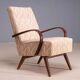 Restored bentwood armchairs by Jaroslav Šmídek, pair, Czechoslovakia, new beige patterned upholstery, 61 × 82 × 81 cm
