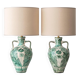 Pair of Spanish Revival Ceramic Table Lamps from Granada, New Linen Lampshades
