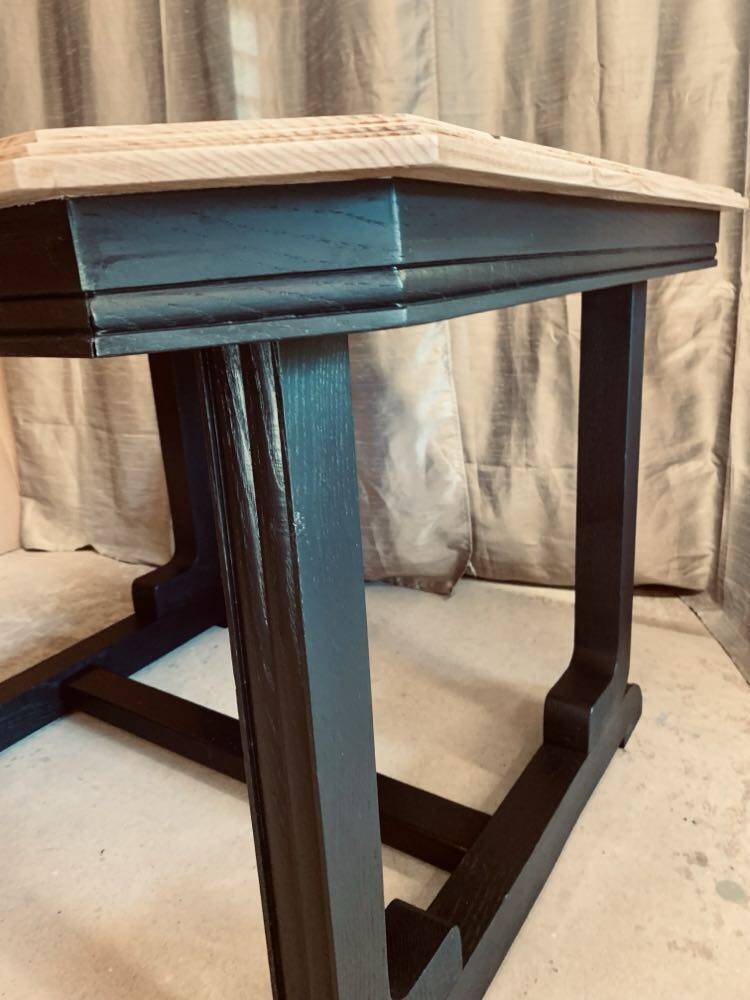 Art Deco dining table with raw wood top