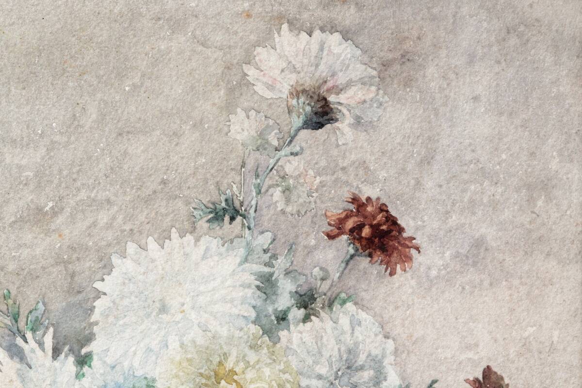 Still life, watercolor bouquet of flowers, signed HP