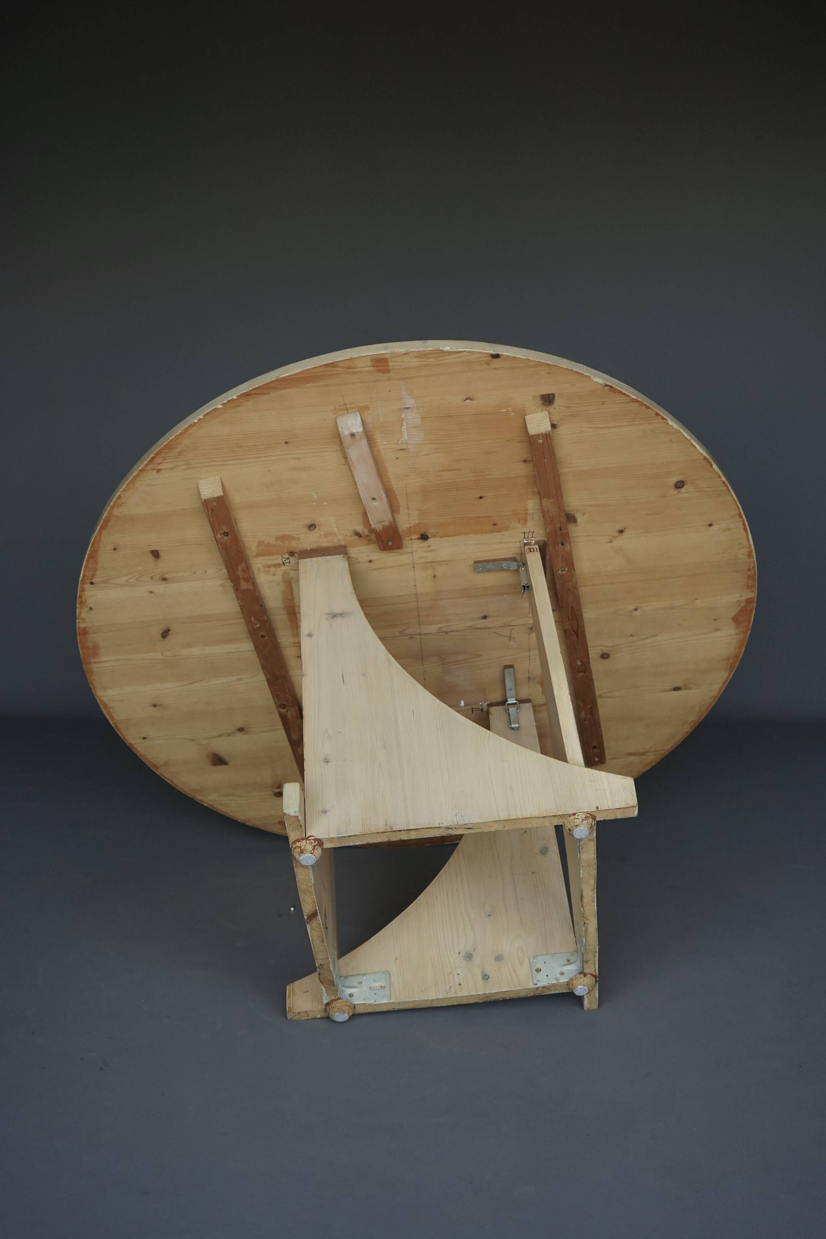 Architectural hand built Dining Table in white washed pine, 1970s