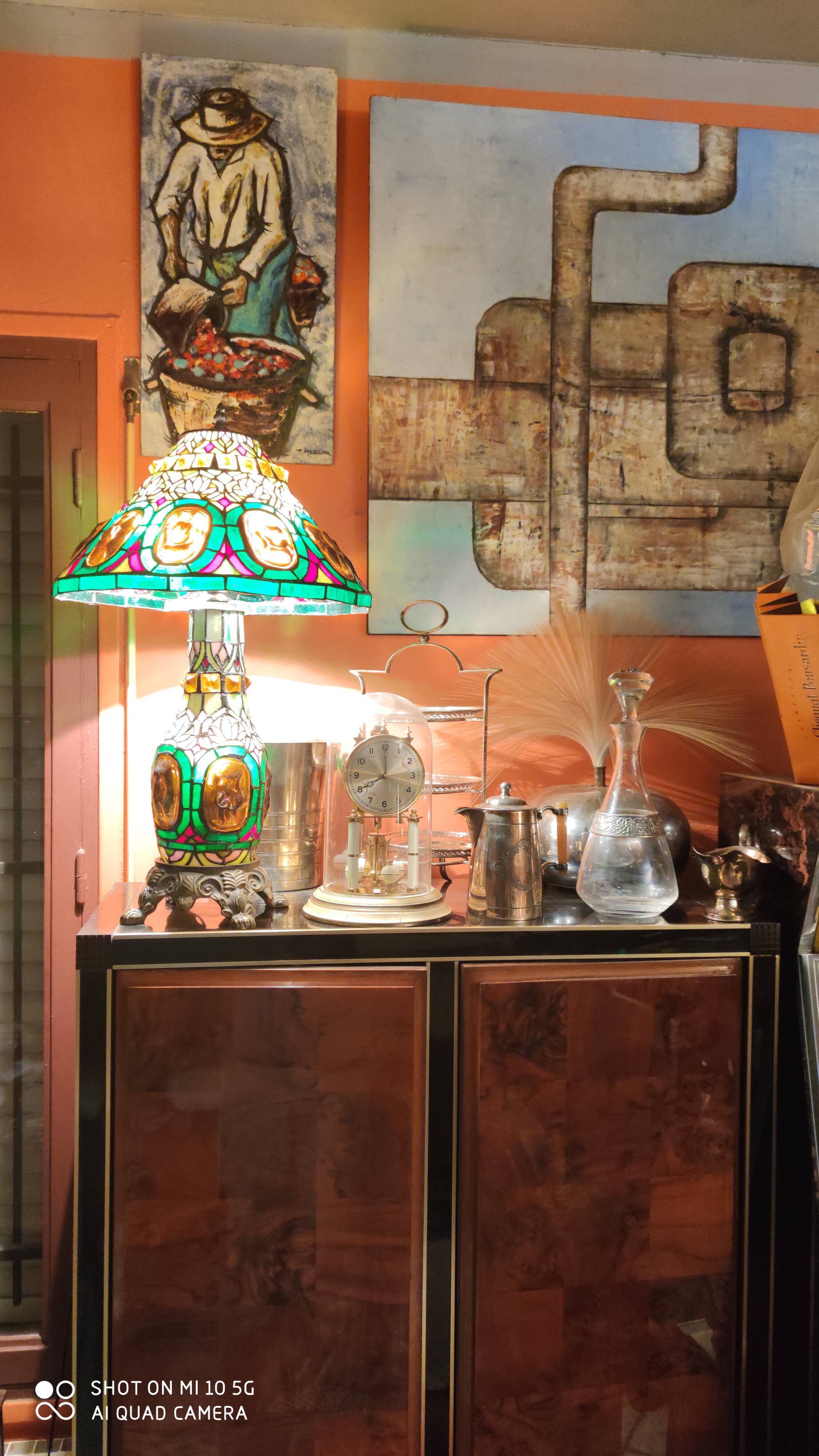 Stained glass mosaic lamp, circa 1980