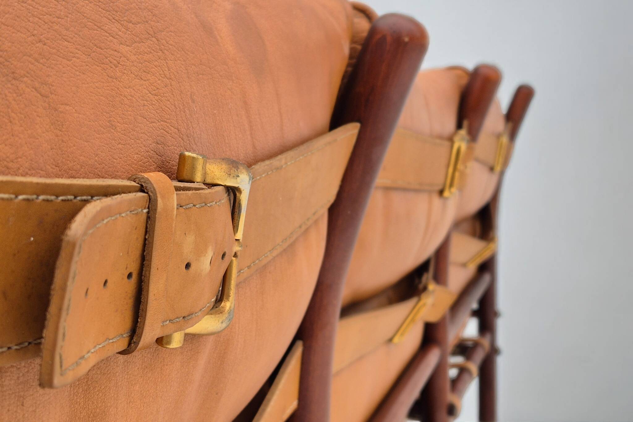 1960s, Scandinavian design by Arne Norell, sofa, model "Kontiki", original condition, leather, beech.