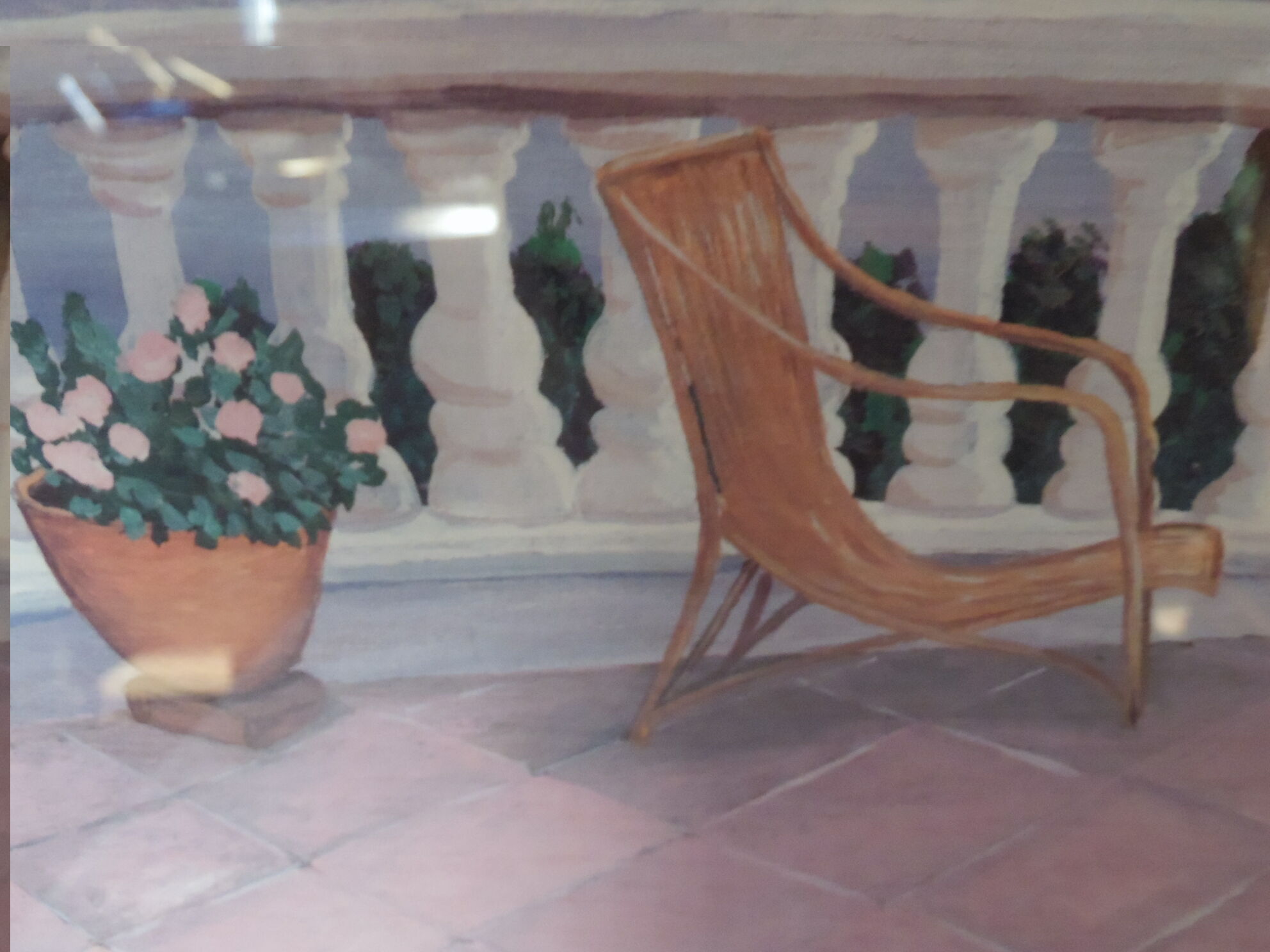 Pastel painting terrace by the sea
