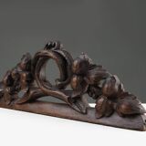 Fronton en chêne avec feuilles de chêne sculptées à la main, France vers 1850