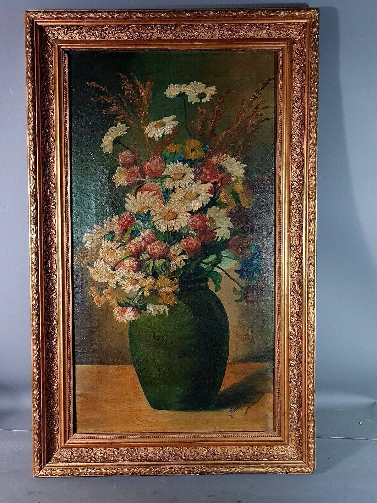 Still life bouquet daisies in a vase oil on canvas around 1900 80x49 cm SB