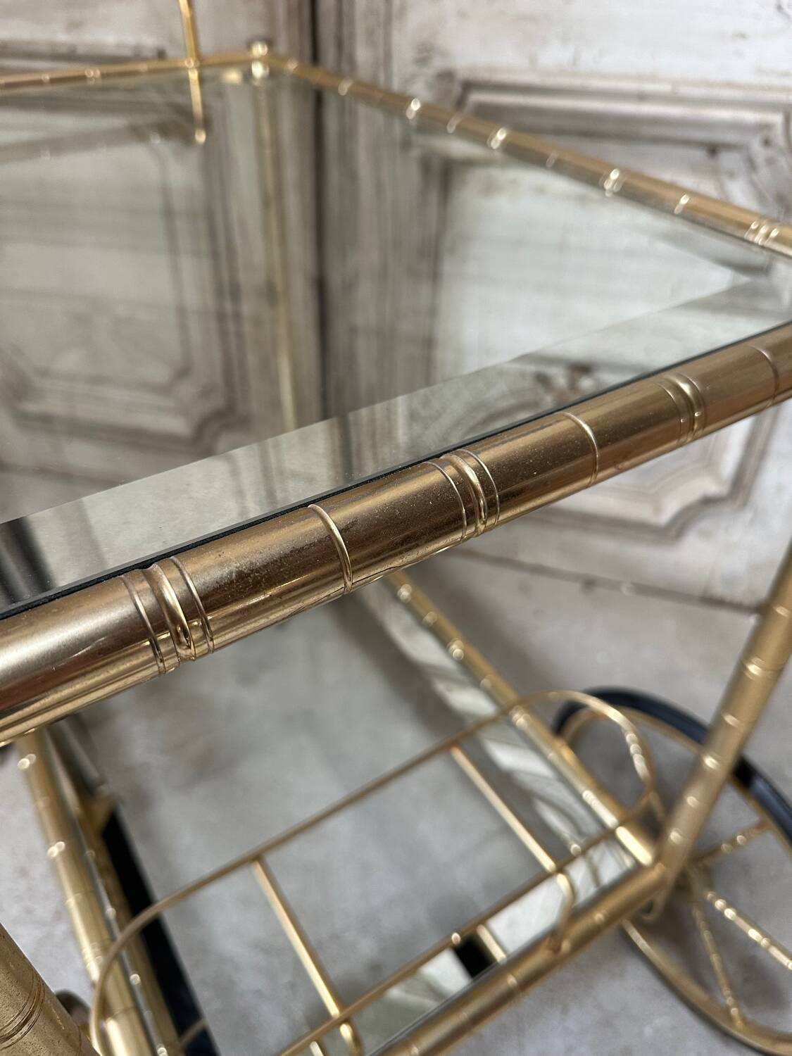 Vintage gold bar cart serving trolley