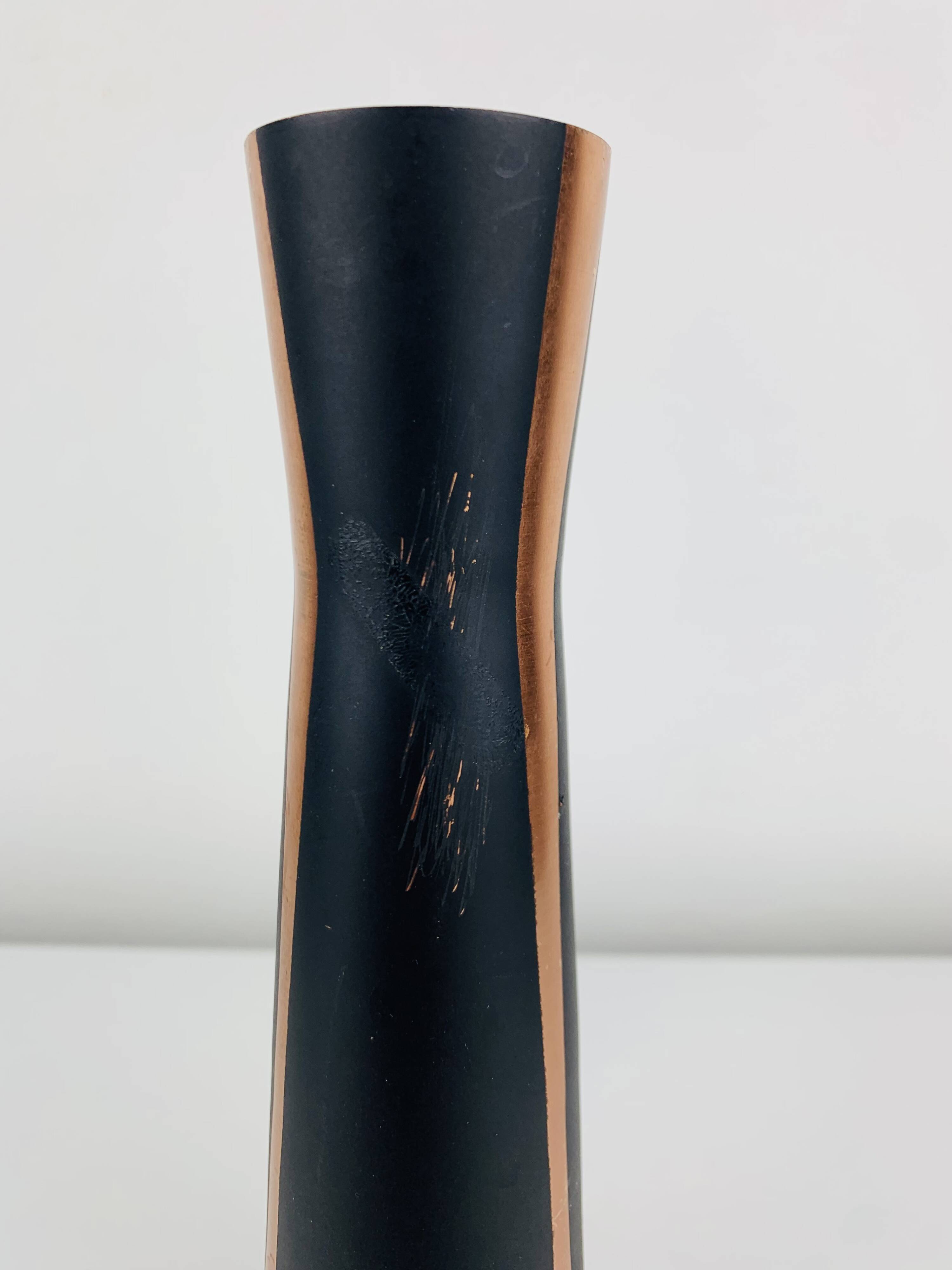 Scandinavian style vase in black metal and copper, 1960s.