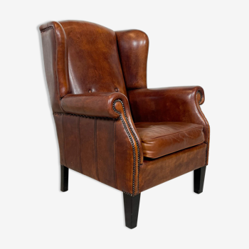 Vintage sheep leather wingback armchair by Lounge Atelier