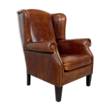 Vintage sheep leather wingback armchair by Lounge Atelier
