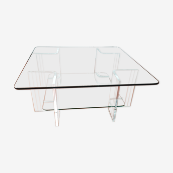 Table basse plexi et verre des années 70 par Marais International