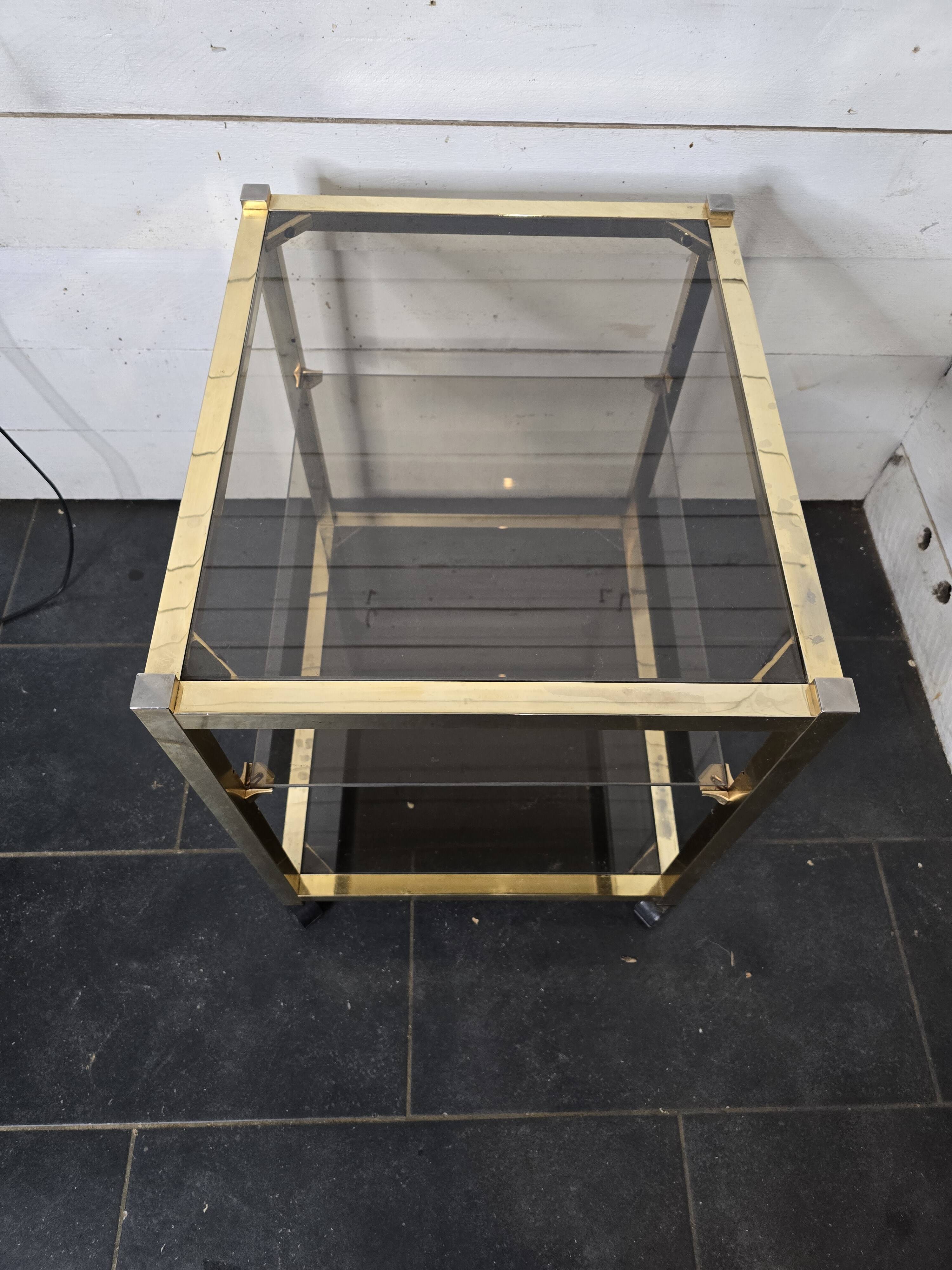 Brass and smoked glass side table from the 70s
