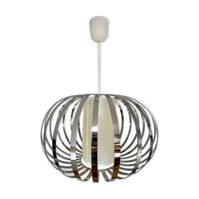 Suspension lustre vintage en inox chromé