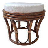 Rattan and boucle fabric pouf
