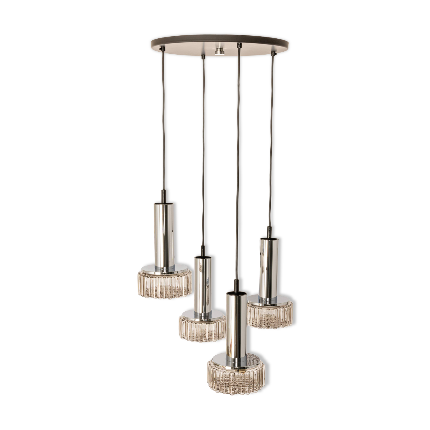 Large glass cascade chandelier designed for Staff Leuchten, Germany, 1970s.