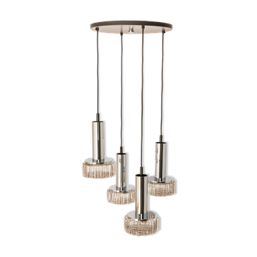 Large glass cascade chandelier designed for Staff Leuchten, Germany, 1970s.