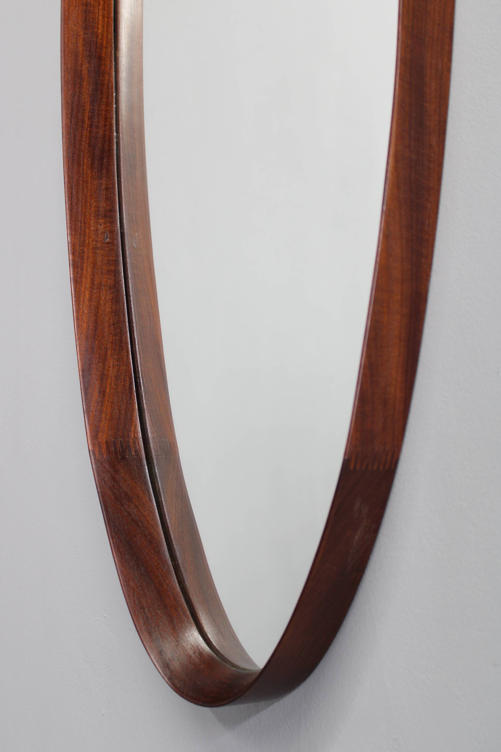 Italian mid-century oval teak wall mirror, 1980s