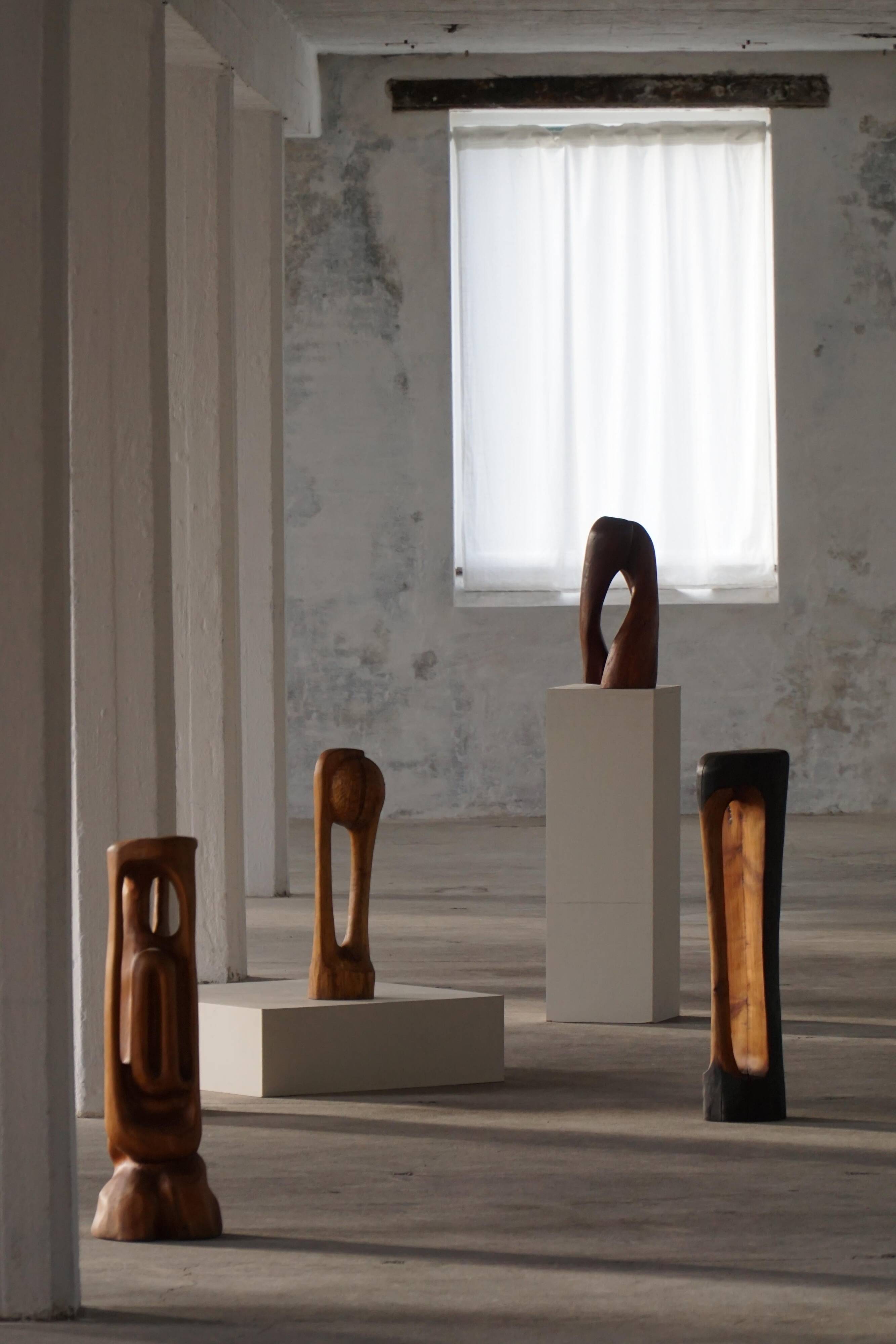 Wood sculpture "The Thoughtful One" by Ole Wettergren, Denmark, 1980s