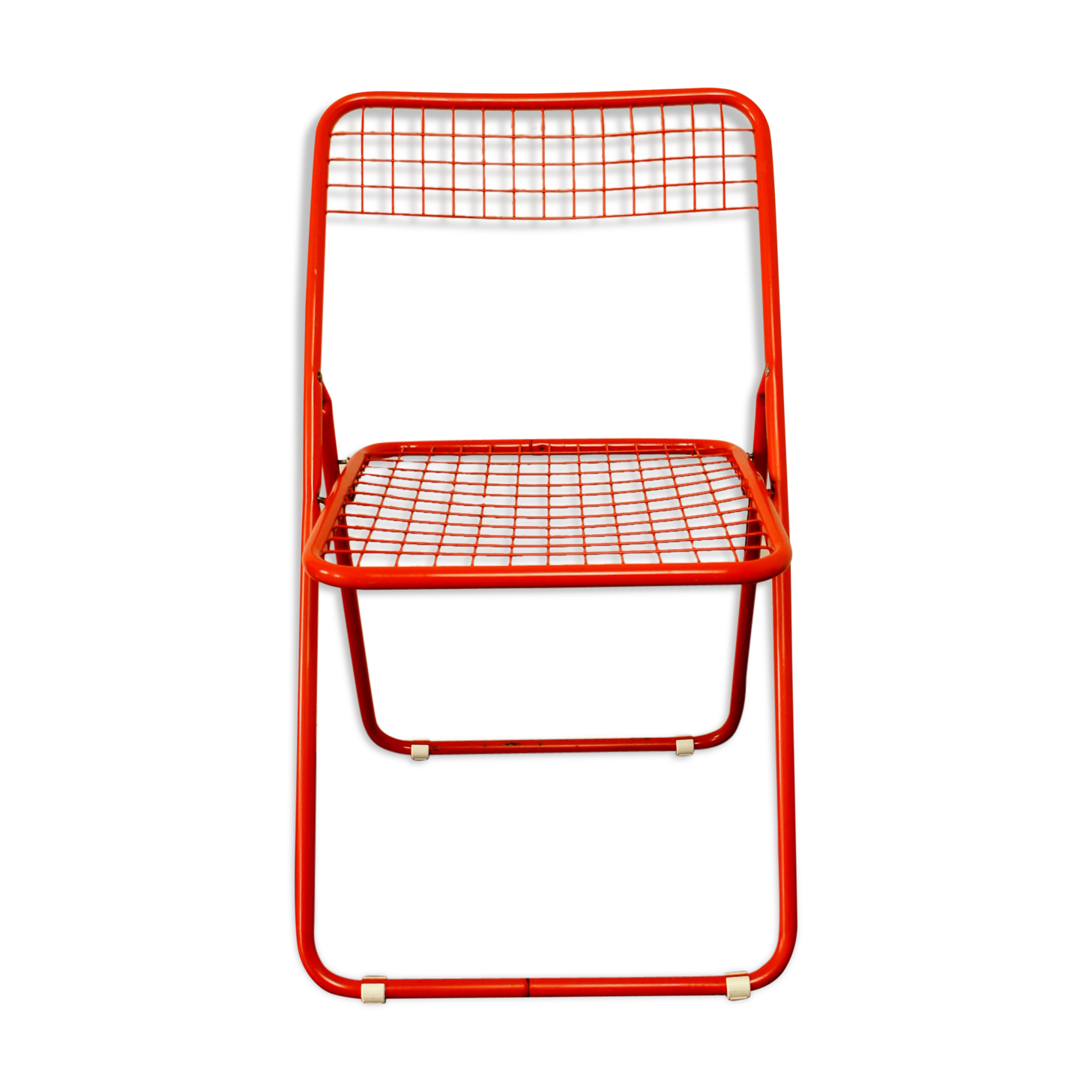 Red "grid" metal folding chair 1980