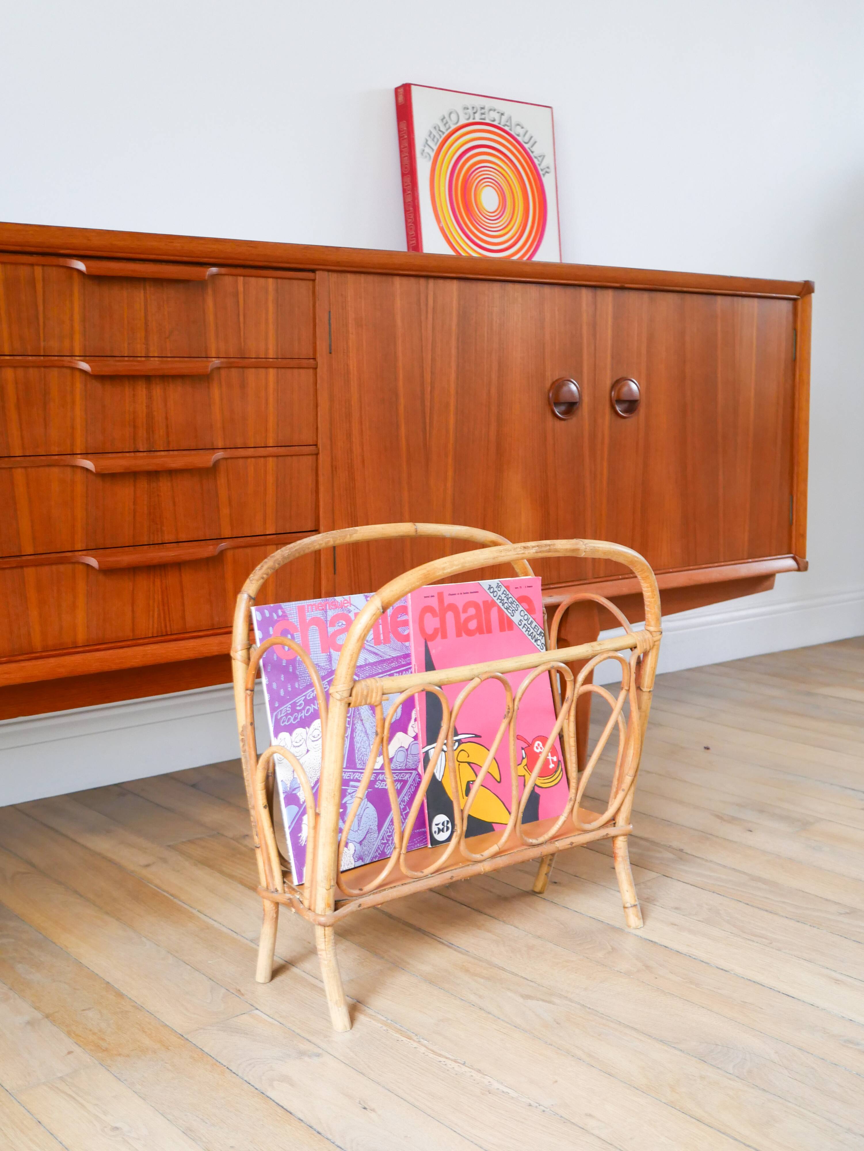 Bamboo/rattan magazine rack, 1960s