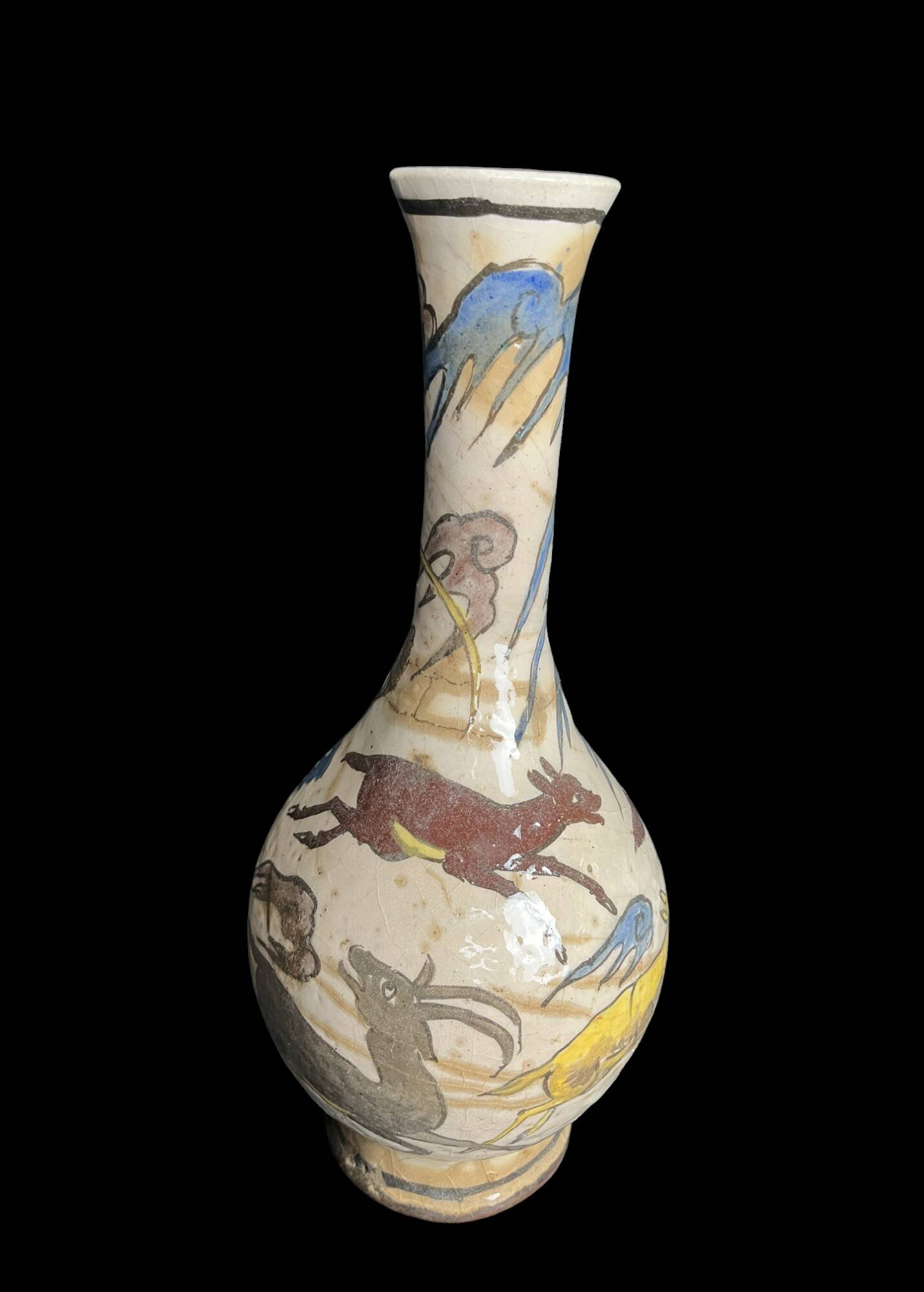Iran, vase céramique polychrome décor cavalier IXème