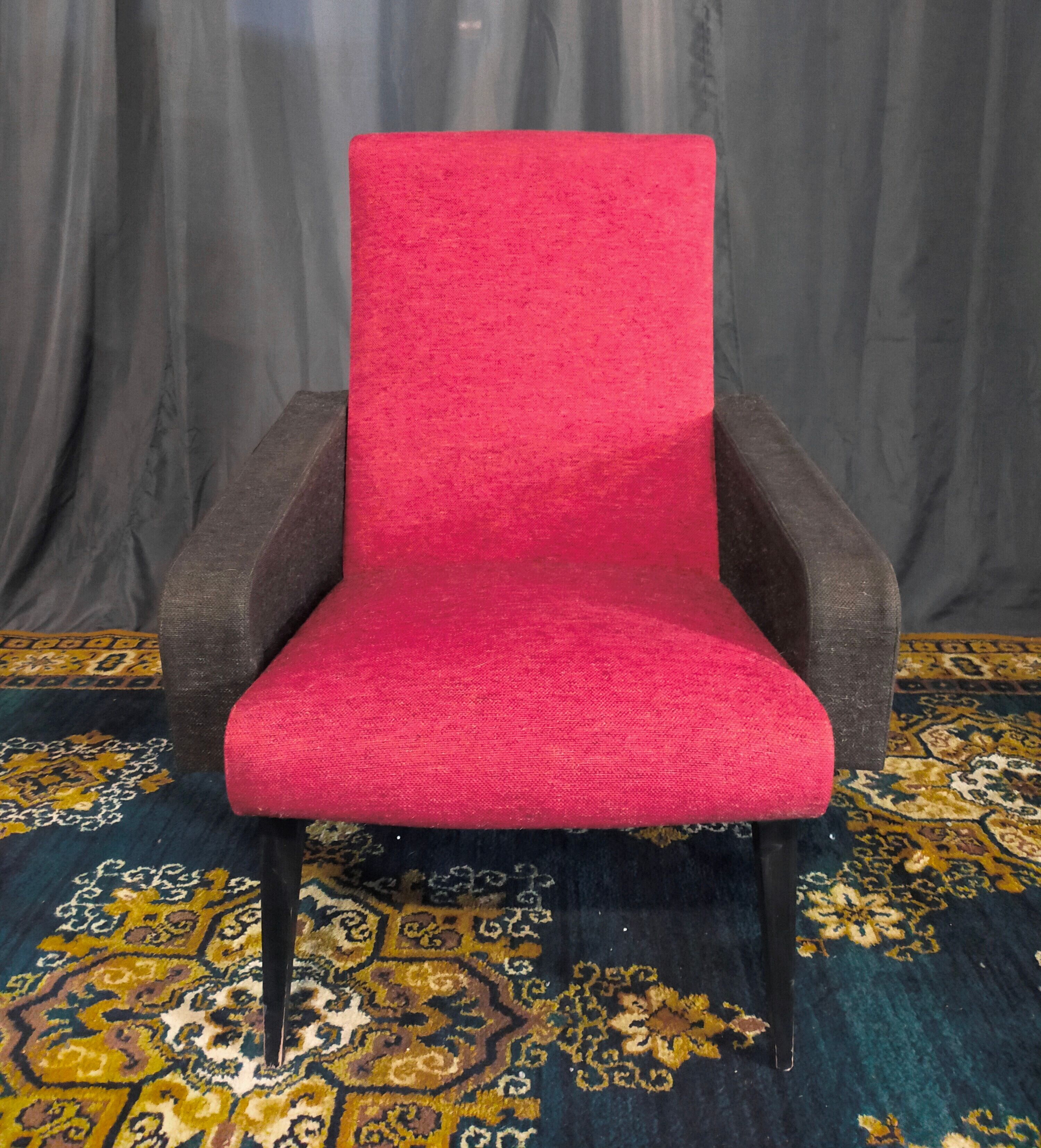 Fauteuil vintage rouge et noir 1960