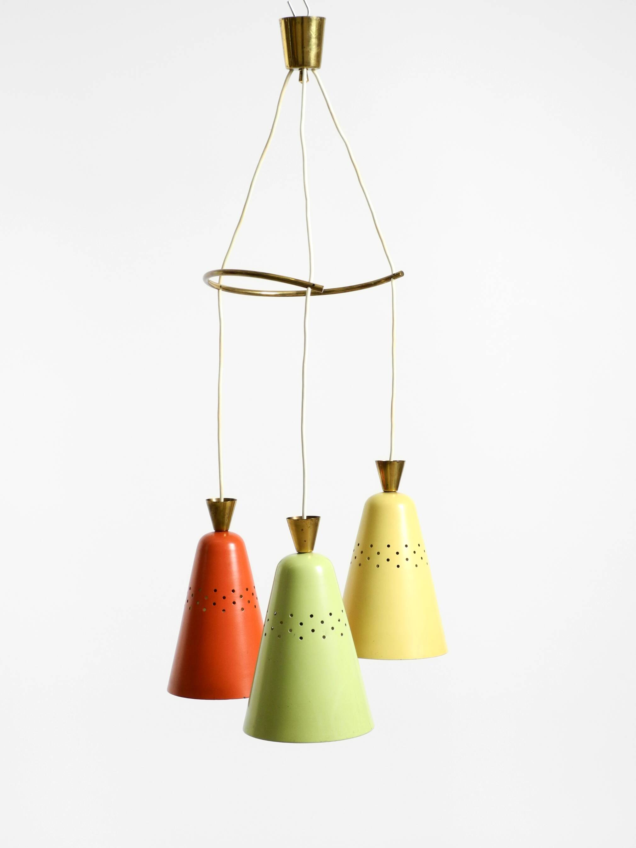 Beautiful large original mid-century 3-arm colorful bag ceiling lamp