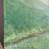 Old oil painting on wood panel / painting of a landscape