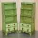 Pair of Waterfall Regency Sheraton antique bookshelves hand-painted.