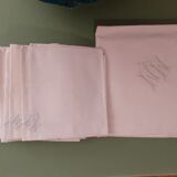White rectangular tablecloth and 12 towels years 65/70 in new monogrammed damask mestizo