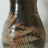 Vintage enamelled ceramic vase decorated with ferns