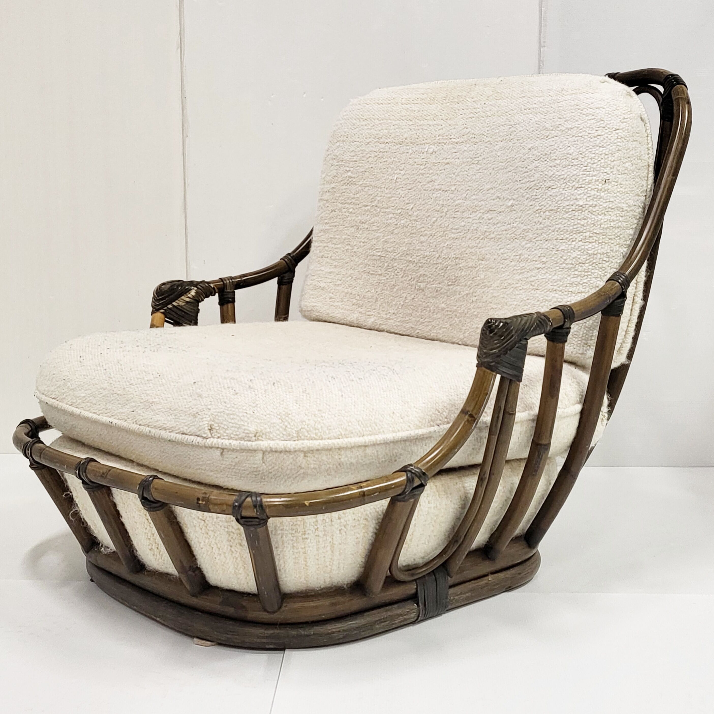 Fauteuil en rotin & laine vintage