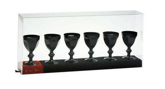 BOX OF 6 HARCOURT BLACK CRYSTAL GLASSES BY BACCARAT FROM STARK