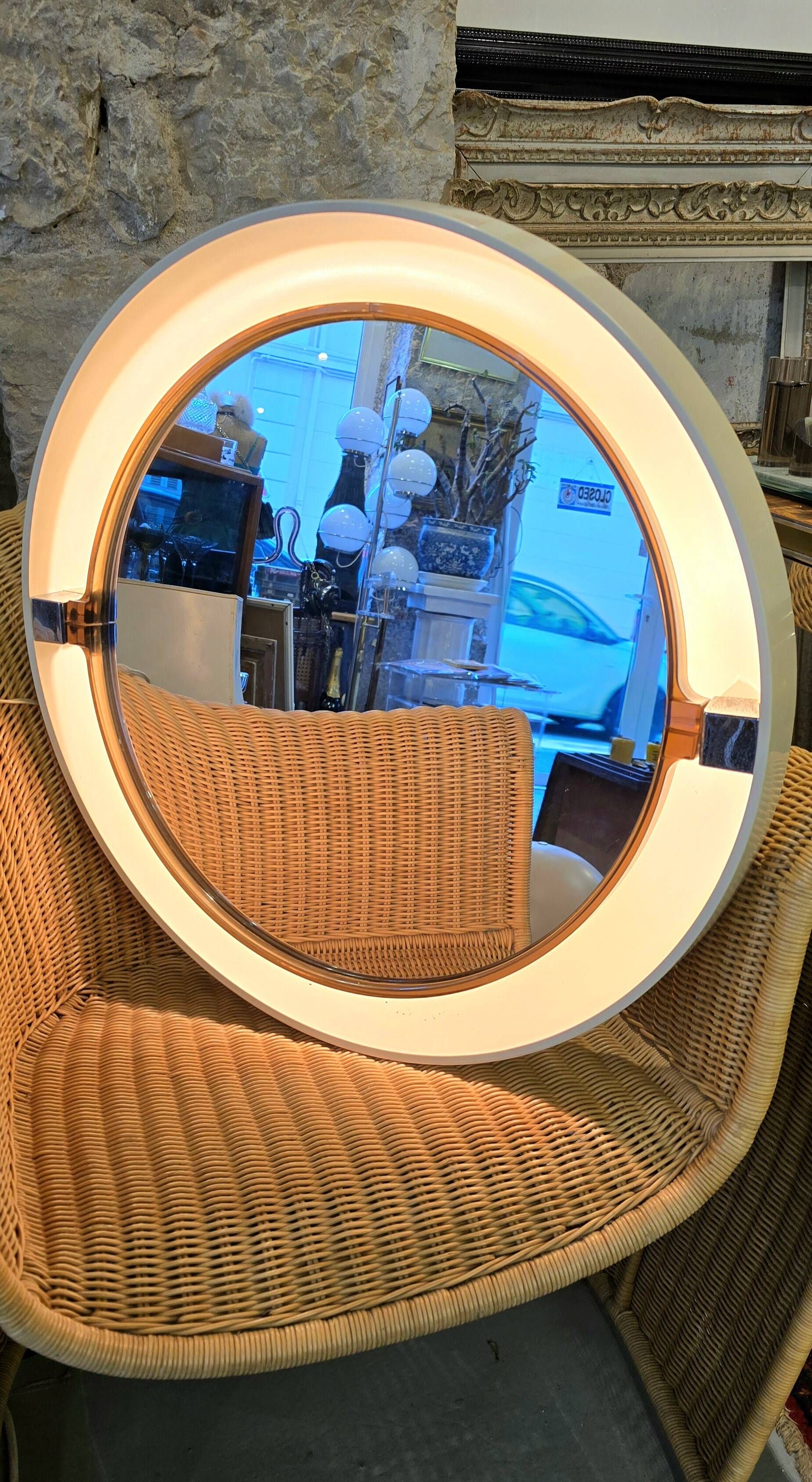 Vintage bathroom mirror allibert a41 backlit space age 1970