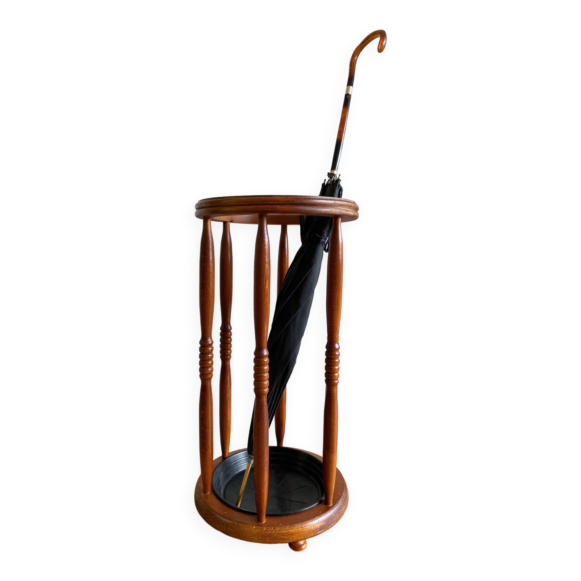 Vintage round wooden umbrella stand