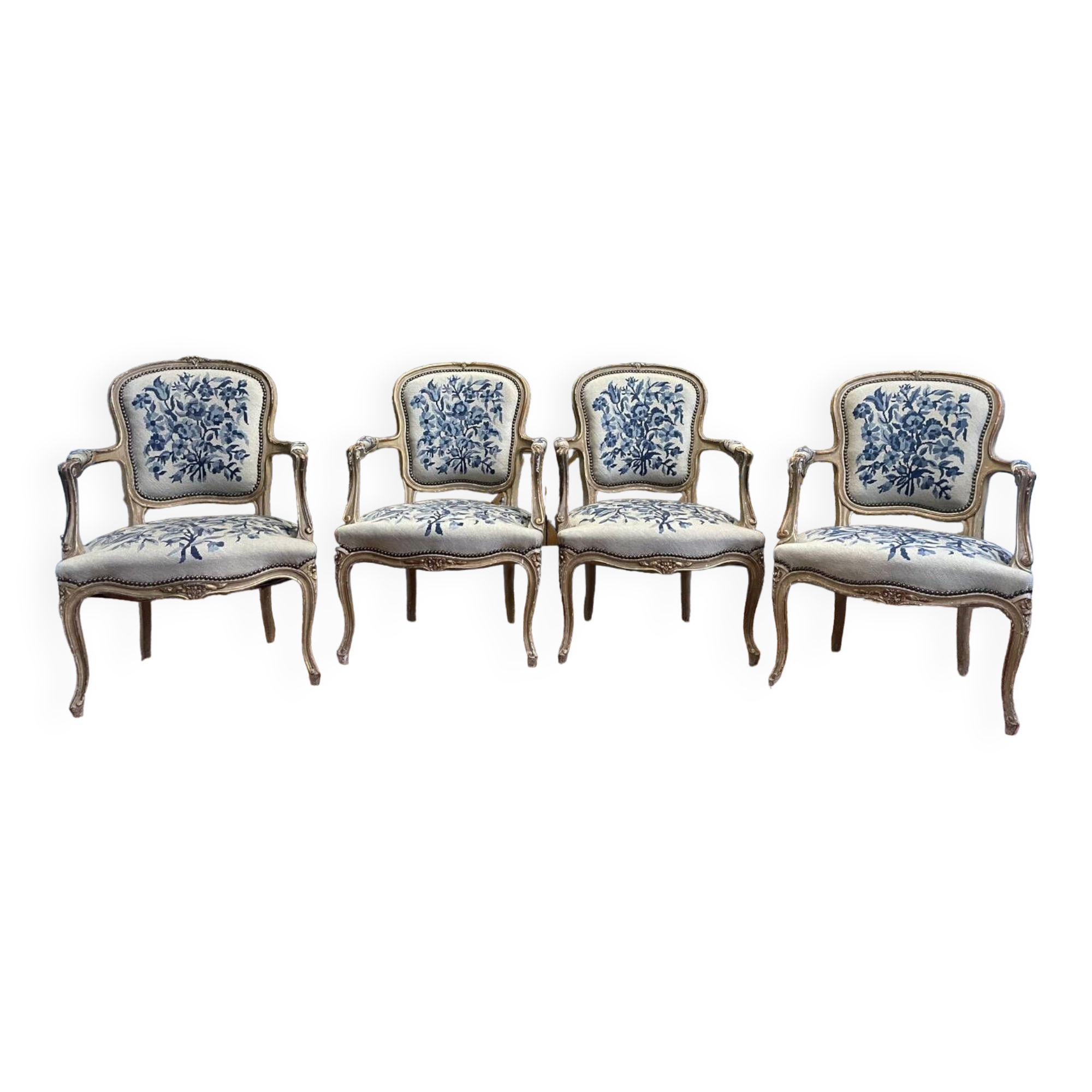 Suite of 4 Louis XV style convertible armchairs