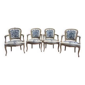 Suite of 4 Louis XV style convertible armchairs