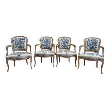 Suite of 4 Louis XV style convertible armchairs