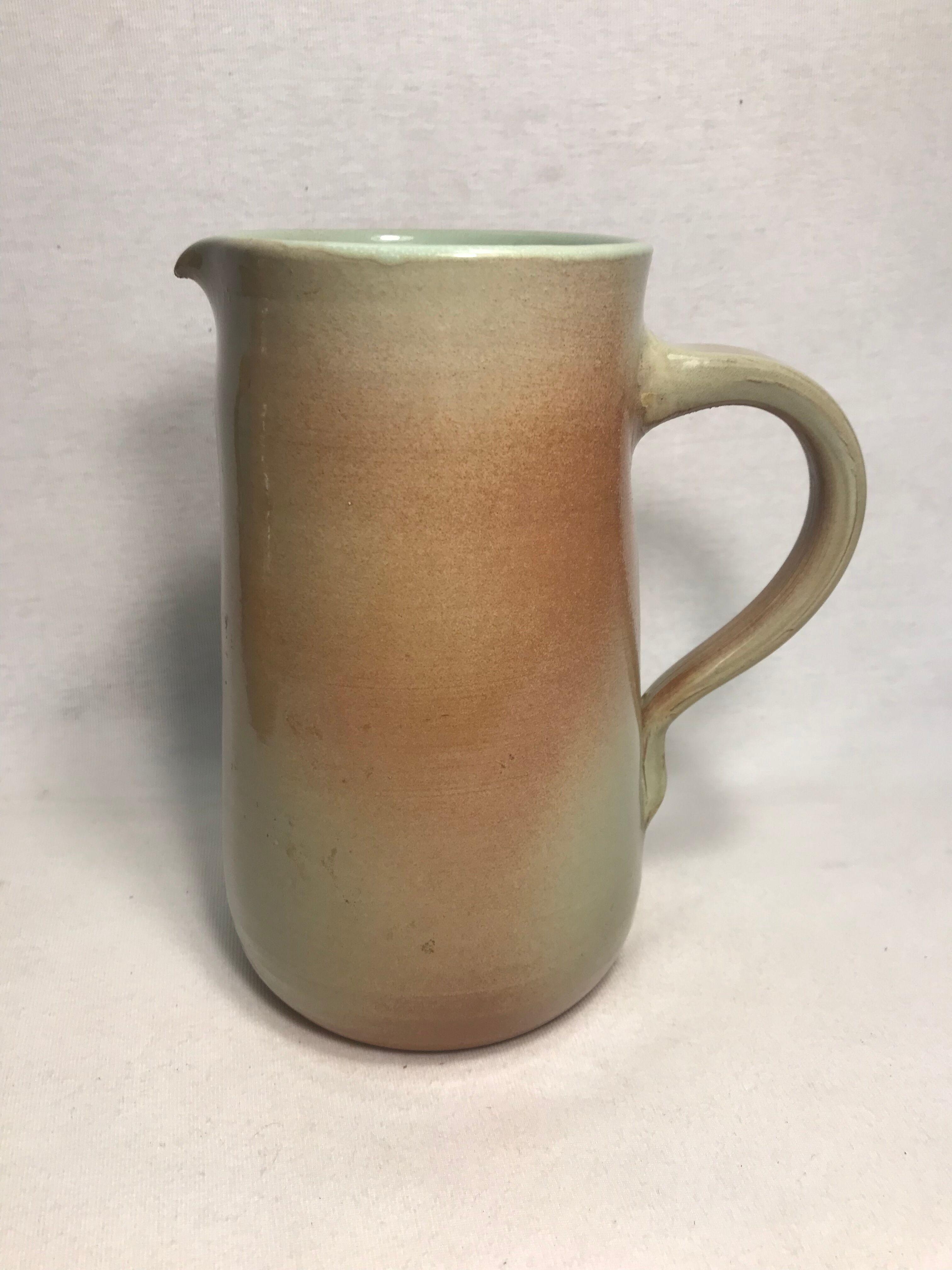 Former pitcher SOULAINES enamelled terracotta green gray decanter Vintage kitchen