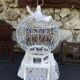 Cage has birds vintage, in wood and metal, painted in blue and white