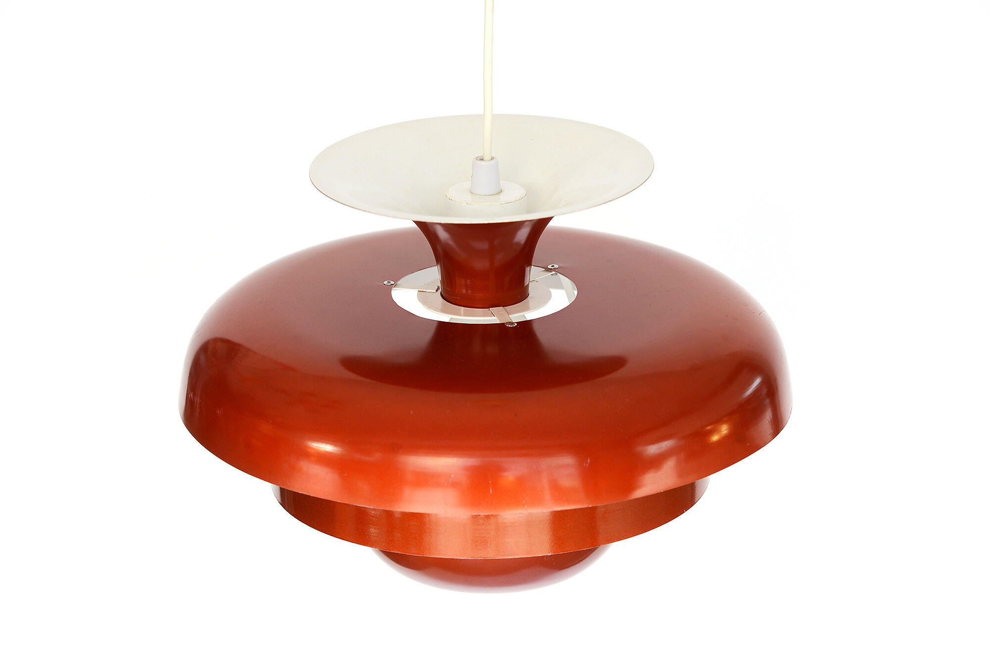 Layered metal pendant light with candy apple lacquer, Sweden 1970s