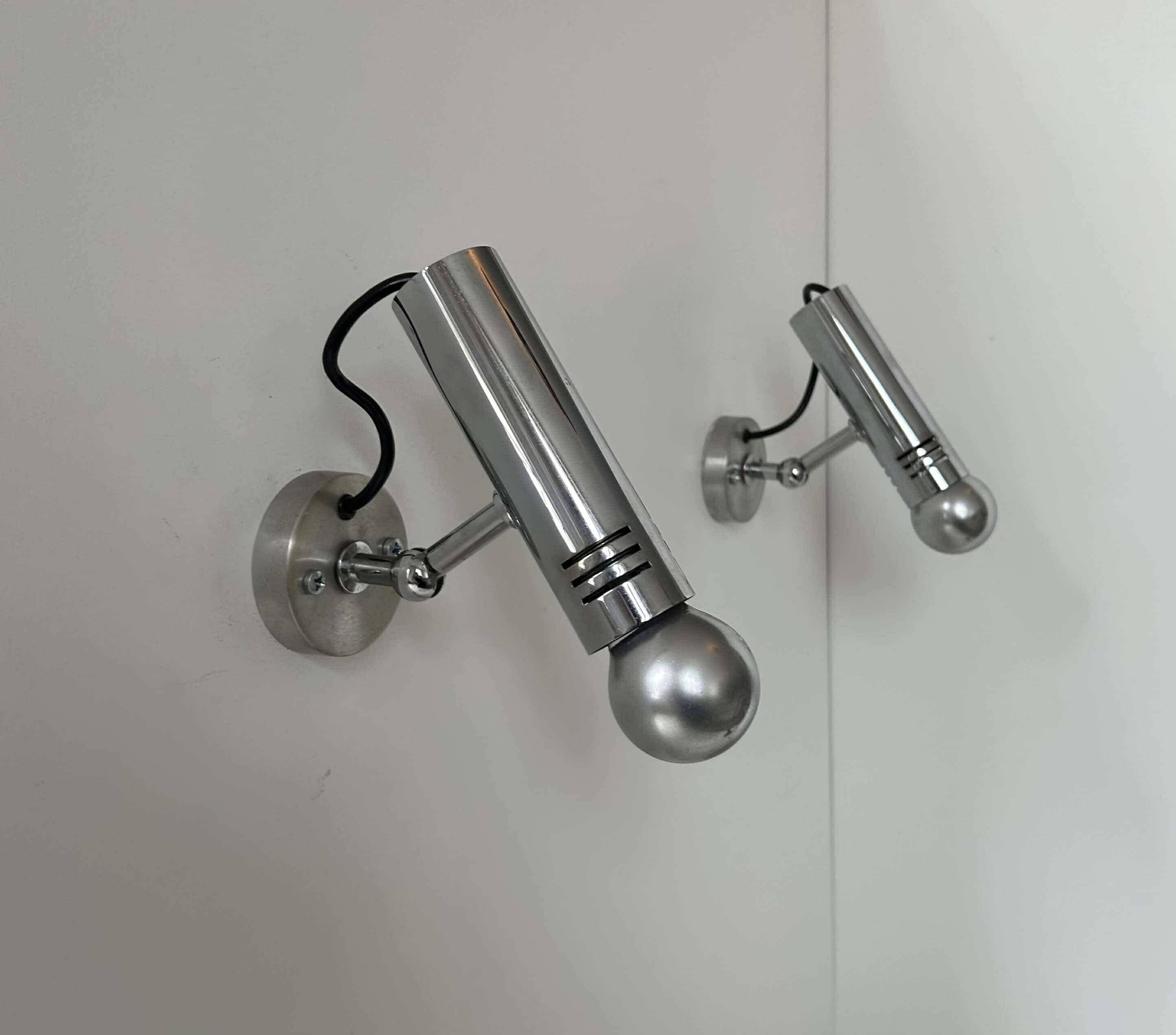 Pair of vintage adjustable wall lights, chromed metal, France 1970