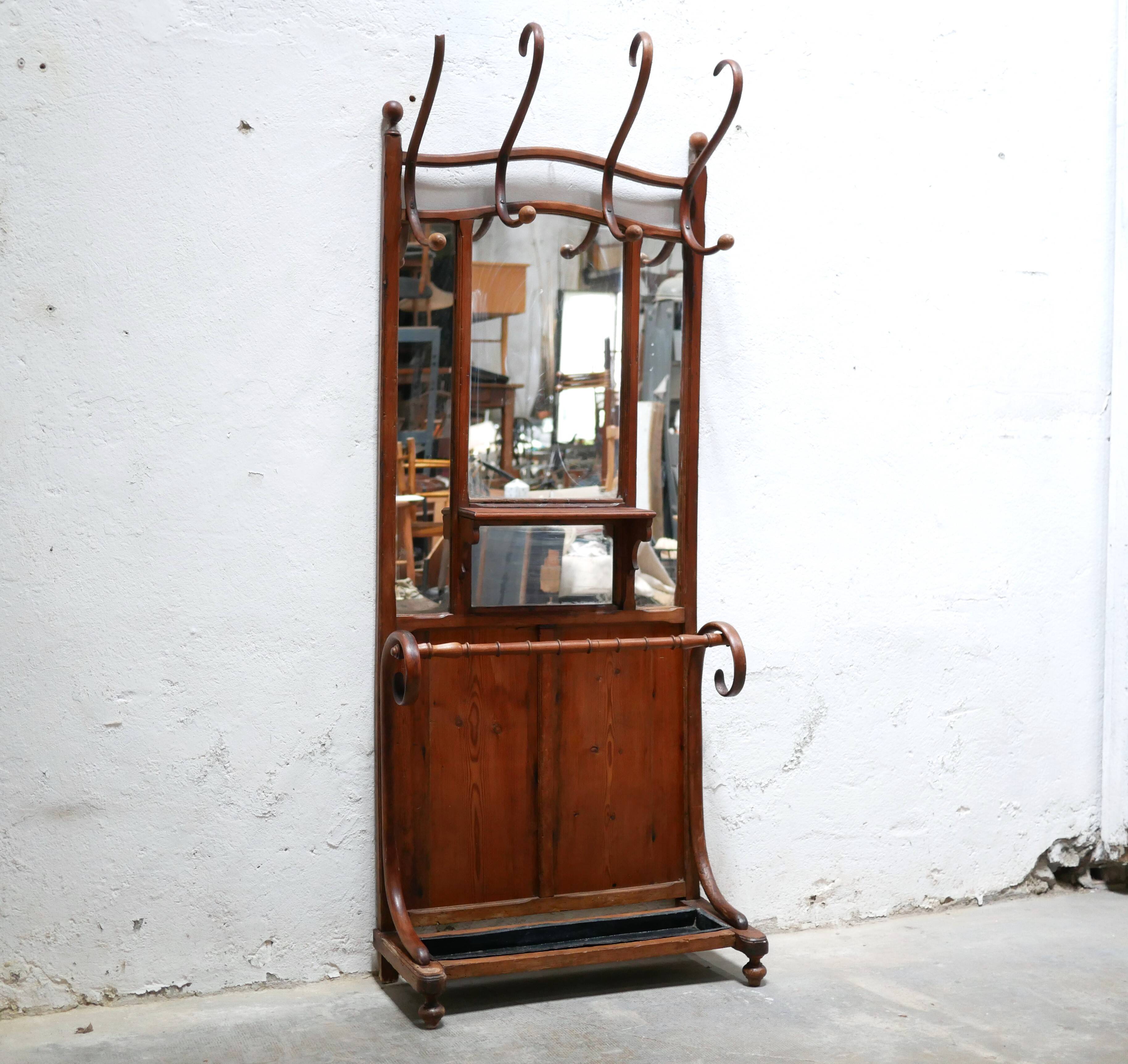Antique wooden cloakroom coat rack