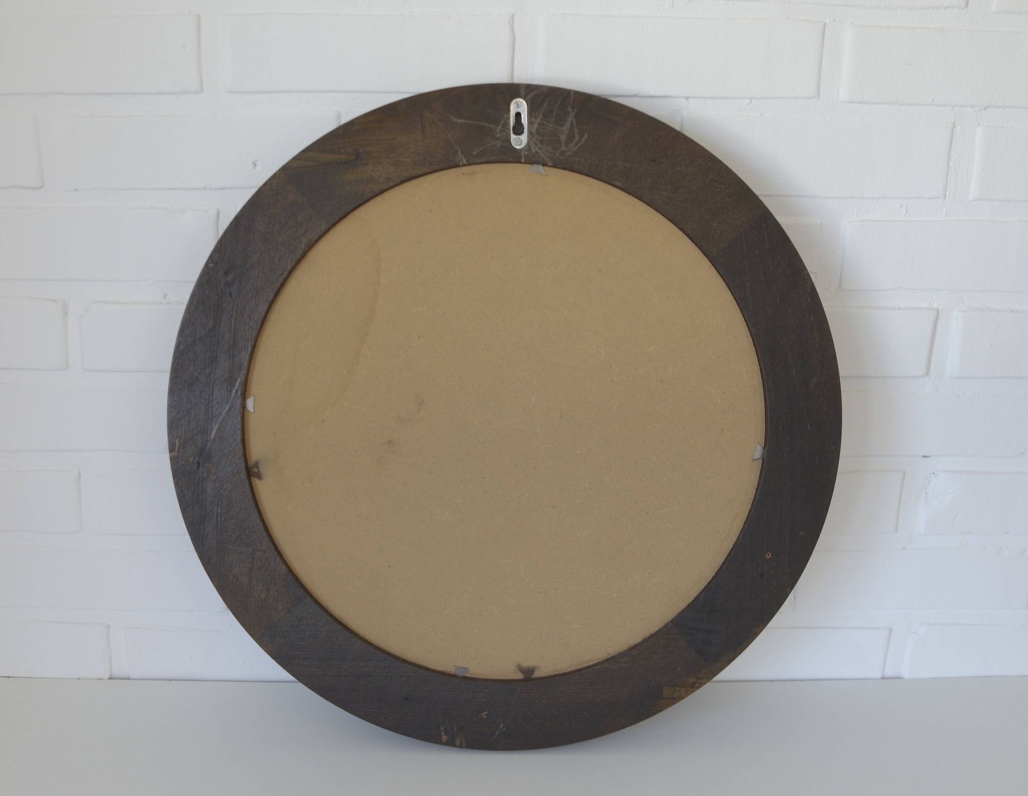 Large Vintage Wall Mirror Turned Oak Wood Round Vanity Mirror Rustic