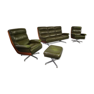 Sofa set - 2 armchairs - 1 Ottoman 70s leather / chrome