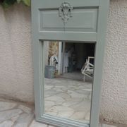 Antique mirror, painted trumeau in grey-green.