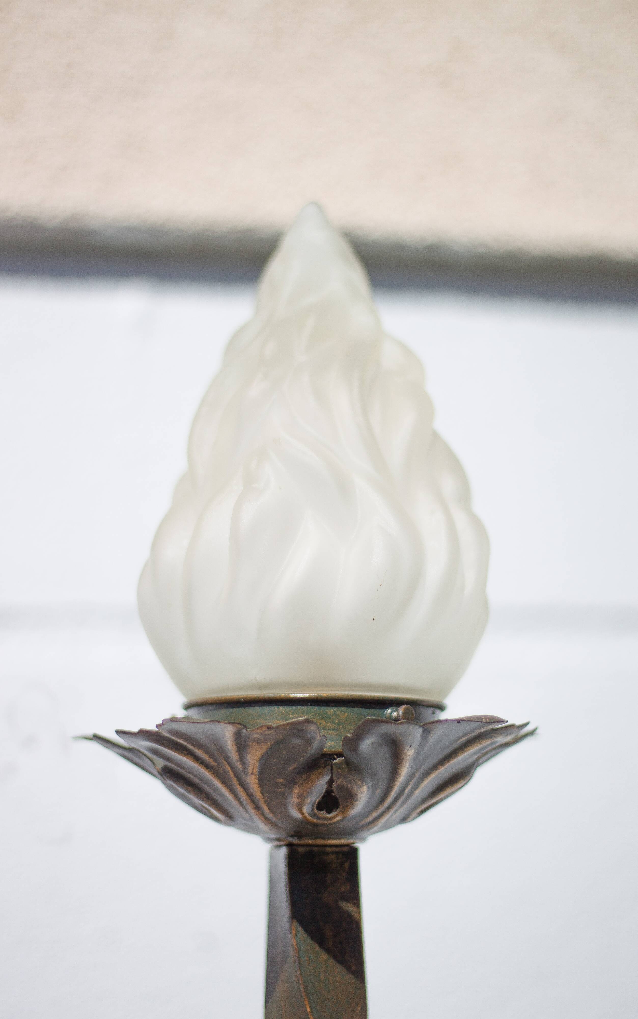 Wrought iron globe flame wall torch lamp, vintage wrought iron wall light, medieval