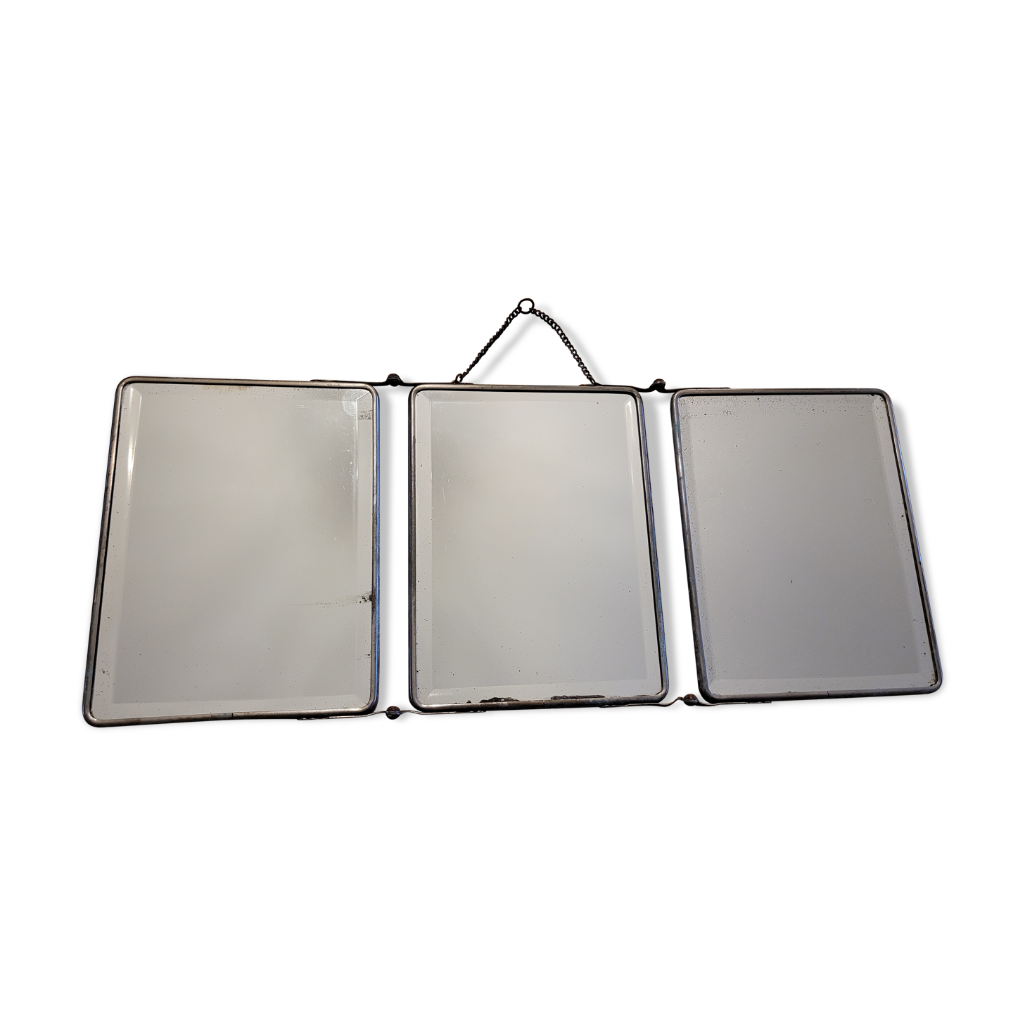 Old beveled triptych barber mirror 60x25cm