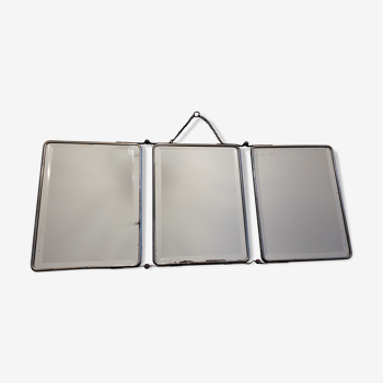 Old beveled triptych barber mirror 60x25cm